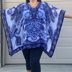 Chicos size 3 blue and white sheer blouse